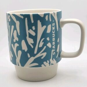 Starbucks 2016 Teal Ceramic Stackable Mug 12 oz Botanical Modern